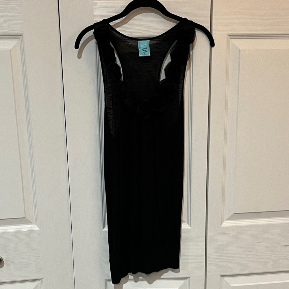 Anthropolgie Elegant Black Rose Adorned Racerback Sleeveless Top